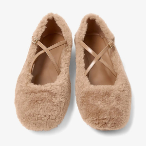 <span class=keywords><strong>Ballerine</strong></span> OEM in shearling con punta tonda e cinturini incrociati con fibbia per donna, all'ingrosso, taglie forti, colore nude bianco, scarpe comode - Product Image 6