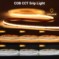 Kit de bande LED COB CCT à température de couleur réglable, 2700K-6500K, dimmable, double couleur en boîte pour l'éclairage domestique/commercial