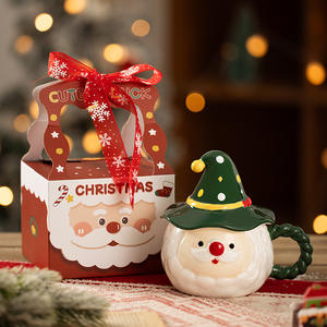 Santa Claus Cup with Lid Cartoon Ceramic Cup, Cute Mug, High Appearance Level <b>Gift</b> Set Water Cup - Product Image 5