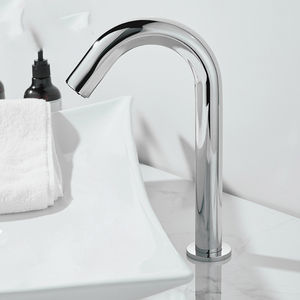 Robinet <span class=keywords><strong>de</strong></span> salle <span class=keywords><strong>de</strong></span> bain mural moderne à capteur automatique en alliage <span class=keywords><strong>de</strong></span> zinc chromé poli, sans contact, à arc élevé, mitigeur pour lavabo sur colonne - Product Image 3