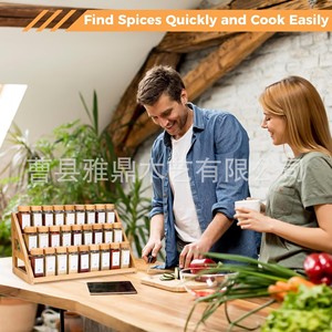 Wooden Multi Layer <b>Spice</b> Rack With Glass <b>Jars</b> Kitchen Countertop Organizer Freshness Preservation Minimalist Design L Size - Product Image 4