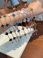 Bracelet trèfle à quatre feuilles en or 18 carats, coquille d'œil de tigre, malachite, bijoux fins, plusieurs couleurs disponibles