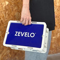 Boîte de rangement industrielle empilable en plastique bleu avec logo personnalisé et plaque acrylique, caisse de camping pour équipement extérieur et coffret cadeau
