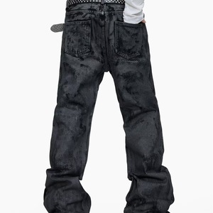 Black Washed Flare Jeans for Men Vintage Streetwear Denim Pants Mid Waist Regular Fit - Product Image 3