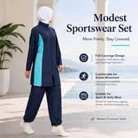 Ensemble uniforme de travail modeste à col montant et blocs de couleur, haut long à manches ajustables et pantalon jogger, pour personnel de spa et tenue de bain, personnalisable