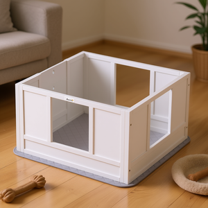 PawHut Boîte de mise bas blanche 33 pouces avec entrée réglable pour petits chiens, enclos pour chiots, maisonnette d'intérieur pour animaux de compagnie - Product Image 2