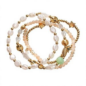 Women's Gold Plated <b>Beaded</b> <b>Bracelet</b> Set Imitation Pearl Star Charm Bohemia Style Stackable Jewelry Gift - Product Image 1