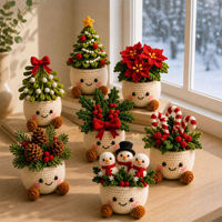 Tanaman Pot Rajutan Tangan untuk Dekorasi Natal, Hiasan Meja Liburan, Kado Natal, Grosir