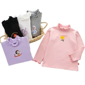 HY-336 New Boutique Autumn Spring Sweet Korean Long Sleeves Children T Shirt Girl Bottoming Girls Solid Blouse Tops