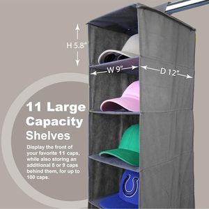 11-Pocket Hanging <b>Hat</b> Organizer Gray Fabric Storage Rack For Closet Cap <b>Holder</b> Behind Door Wall Mount - Product Image 5