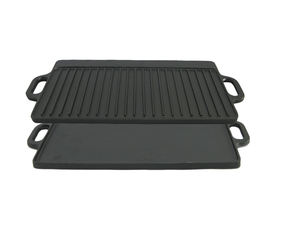 Plaque de cuisson rectangulaire en fonte double face, striée et plate, pour grillades et cuisson - Product Image 2