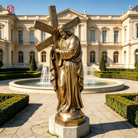 Statue de Jésus en Bronze Cœur Sacré Radiant, Taille Réelle, Main Droite en Prière, Bronze Poli, Décoration pour Église et Jardin