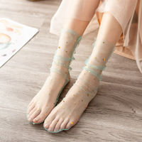 Chaussettes d'été coréennes multicolores minces et transparentes à paillettes et étoiles Chaussettes longues en tulle
