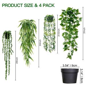 Plantes Artificielles Suspendues 4 Pack En Pot Verdure Eucalyptus Vigne Perles Boston Fougère Lierre Feuilles de Vigne pour Maison Mur Jardin - Product Image 5