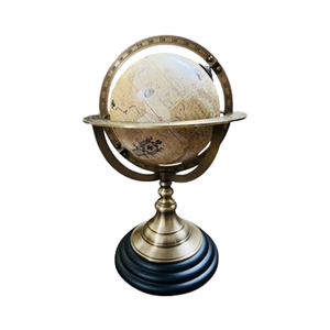 Globo Terráqueo Decorativo Vintage con Base de Latón, Estilo Antiguo, de Metal y Papel, Tamaño Personalizable, Decoración para Hogar u Oficina, Geografía, QG Enterprise - Product Image 1