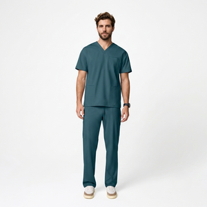 Unisex <b>Scrub</b> <b>Top</b> Pants Set Short Sleeve Pocket Medical Uniform Hospital Clinic Breathable Worsted Fabric Cotton Elastane Blend - Product Image 3