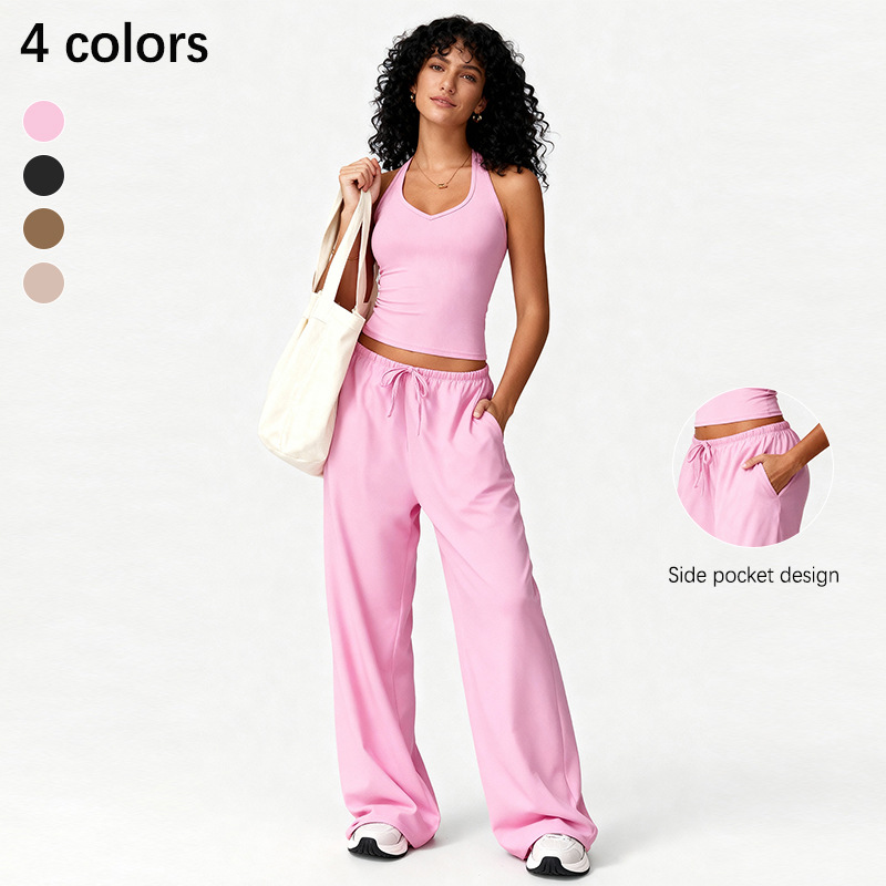 Solid Breathable Women's Yoga Sportswear 2-Piece Set Quick-drying Back Sling Fitness Suit