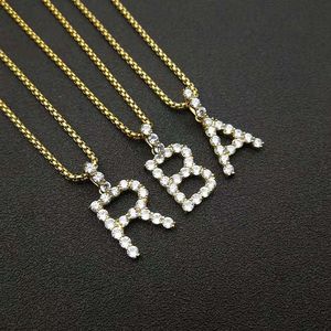 Collier avec pendentif lettre en acier inoxydable plaqué or avec sertissage pavé de zirconiums AAA, bijou unisexe tendance, cadeau - Product Image 1