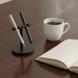Customizable Cylindrical Metal Fine Tip <b>Pen</b> and Soft Stylus Desk Set with T-Shaped Stand Round Base Corporate Gift - Product Image 4