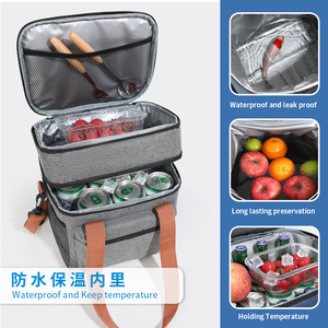 Lunch Bag Double Layer Insulated Portable Outdoor Picnic Crossbody Bag Khaki Navy Blue Black Gray - Product Image 2