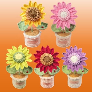 Proveedor mayorista en línea Macetas de ganchillo Girasol Plantas de <span class=keywords><strong>flores</strong></span> artificiales tejidas a mano para Navidad Regalos del Día de San Valentín - Product Image 1
