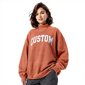 Sudadera de Cuello Alto para Mujer, de Alta Calidad, Personalizada con Letras Bordadas, de Felpa, Talla Grande, Color Sólido, para Invierno/Otoño - Product Image 1