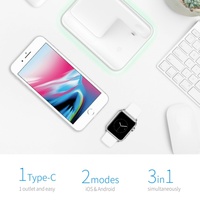 Support de chargeur sans fil 3 en 1 avec charge rapide 15W QC3.0, distance de 3 à 10 mm pour les modèles de montres et d'iPhone