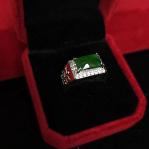 Bague rectangulaire en jade de glace translucide, ajustable, argent 925, design géométrique moderne, minimaliste, bijoux à porter au quotidien - Product Image 2
