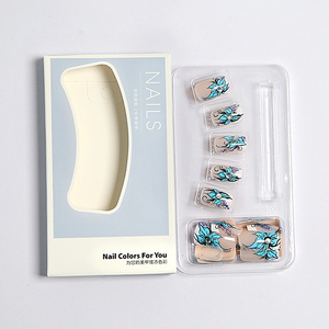 <span class=keywords><strong>Faux</strong></span> ongles carrés bleus à motif floral, en ABS, avec strass, style Ins, pour <span class=keywords><strong>pose</strong></span> avec colle - Product Image 3