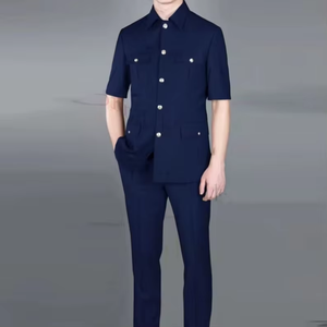 <span class=keywords><strong>Costume</strong></span> Tailleur-Pantalon de Soirée à Manches Courtes Boutons Dorés Coupe Ajustée Col Fermé <span class=keywords><strong>Bleu</strong></span> <span class=keywords><strong>Marine</strong></span> Affaires pour <span class=keywords><strong>Homme</strong></span> MS579 - Product Image 4