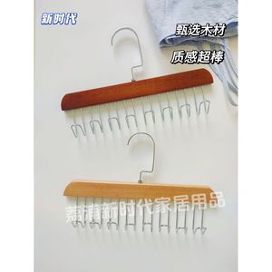 Multifunctional Solid Wood Hanger With 8 Hooks For Ties Belts Scarves Storage Organizer Natural And Vintage Colors - Product Image 1