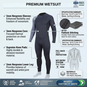 Traje de buceo profesional de neopreno de 3mm 5mm con logo personalizado, traje de cuerpo completo de manga larga para snorkel, surf y deportes acuáticos. - Product Image 2