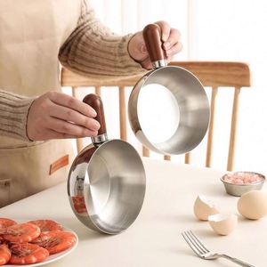 Modern Stainless Steel <b>Small</b> <b>Pot</b> with Wooden Handle Non-Stick Coating Sustainable Design for Noodle Snack Baby Food Milk Cooking - Product Image 4