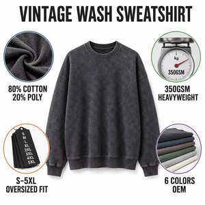 Felpa Vintage con Effetto Acid Wash Oversize, Girocollo, Spalle Scese, Logo Personalizzato, Unisex, <span class=keywords><strong>Senza</strong></span> <span class=keywords><strong>Cappuccio</strong></span>, Disponibile in Stock USA, Vendita all'Ingrosso OEM JKM - Product Image 6