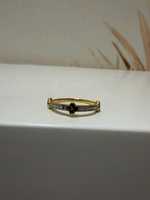 Bague de fiançailles vintage fine en or jaune saphir bleu diamant pierre précieuse naturelle taillée pour femme JEWELS BAE