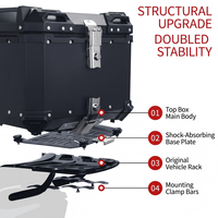 36L/45L/56L/65L Top Case Moto en Aluminium à Double Verrouillage, Design Mecha, Noir, Antichoc, Anti-poussière, pour Aventure