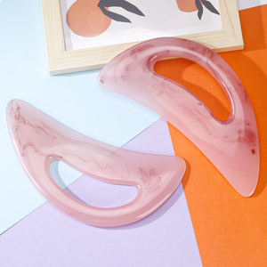 Outil de massage corporel Gua Sha en résine rose avec logo personnalisé, grand format, pour les jambes, la taille, avec poignée, grand planche Gua Sha - Product Image 3