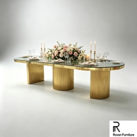 Table de banquet ovale de luxe pour mariage, base en acier inoxydable, plateau en verre transparent, table durable pour mariage, hôtel, événement, fête, décoration