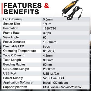 Caméra d'inspection USB VSP-600 7 mm, vidéoscope, boroscope, analyseur de moteur, outil de diagnostic - Product Image 3