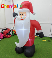 Décoration de Noël gonflable lumineuse, Père Noël agitant la main avec une longue barbe blanche, pour jardin et cour arrière