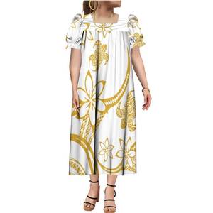 Abito Mumu Etnico Chuukese Micronesiano per Dropshipping, Vestito Midi da Donna con Maniche a Sbuffo <span class=keywords><strong>Stile</strong></span> Polinesiano per Uso Quotidiano e Feste - Product Image 1