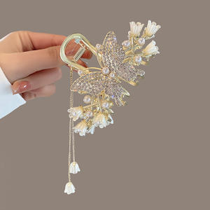 Pinza de Pelo Grande con Borla de Mariposa y Flor Elegante, Clip de Pelo Tipo Tiburón para Mujer, Accesorios para el Cabello para Bodas de Verano, para Cabello Grueso - Product Image 4