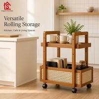 Table basse contemporaine en bambou mobile, multifonctionnelle, réglable en hauteur, chariot de service, table d'appoint pour canapé, mobilier de salon
