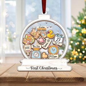 Shake <b>Ornaments</b> 5'' Wooden & Acrylic <b>First</b> <b>Christmas</b> Personalized Baby <b>Ornament</b> - Product Image 1
