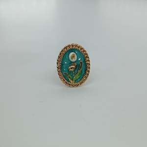 Fashion <b>Ring</b> 316L Stainless Steel PVD Gold Plating Oval Turquoise Flower Design <b>Statement</b> Jewelry - Product Image 1