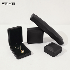 Caja de Embalaje para Joyería WEIMEI, Precio de Fábrica, al por Mayor, de Cuero PU Negro Texturizado Premium, con Esquinas Redondeadas, para Anillos, Pendientes y Colgantes - Product Image 3