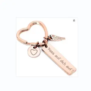Schlüssel bund benutzer definierte Alphabet Engel Anime Schlüssel bund Großhandel Kunst und Handwerk Metall 2d Herz Silber niedlichen Schlüssel bund