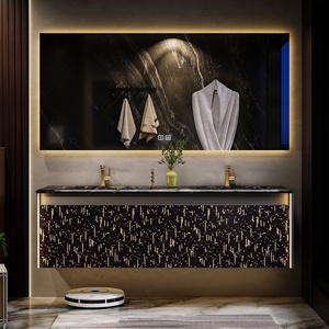 Meuble de salle de bain mural de luxe en marbre, avec double vasque en céramique Wind Rock Board, pour hôtel haut de gamme. - Product Image 1