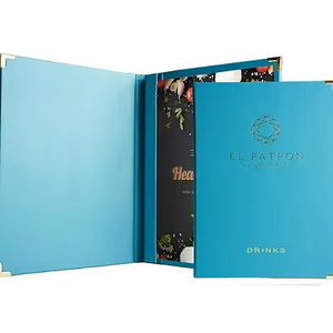 Reliure de menu bleu clair de haute qualité, conception à vis, couverture de menu A4, double page, couvertures de menu en cuir pour restaurants - Product Image 1