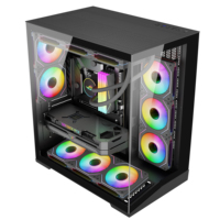 Caja de PC para Juegos al por Mayor, ATX, Torre Media, Panorámica, de Vidrio Templado, Chasis de Computadora de Escritorio, Refrigeración por Flujo de Aire, Malla